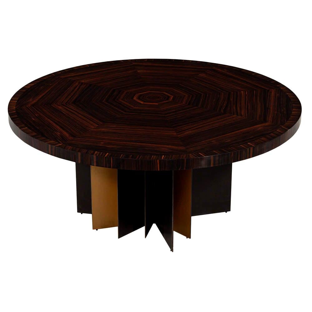 Modern Round Macassar Dining Table with Metal Base