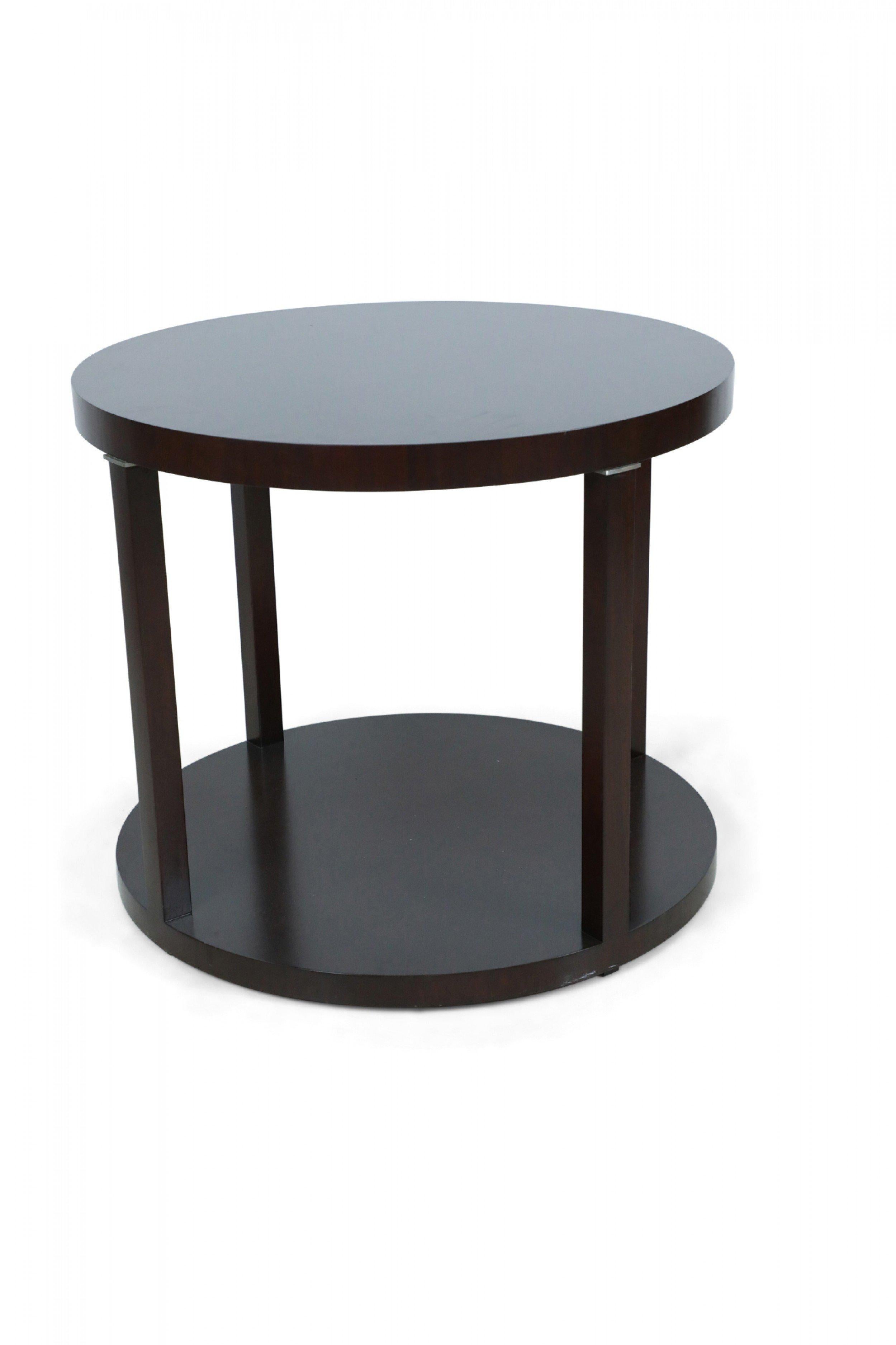 American Modern Round Mahogany Center Table with Platform Base For Sale