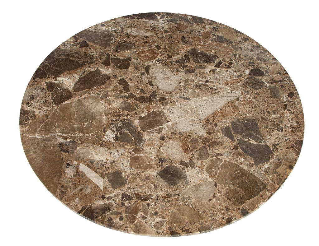 American Modern Round Marble Top Dining Table with Column Pedestal