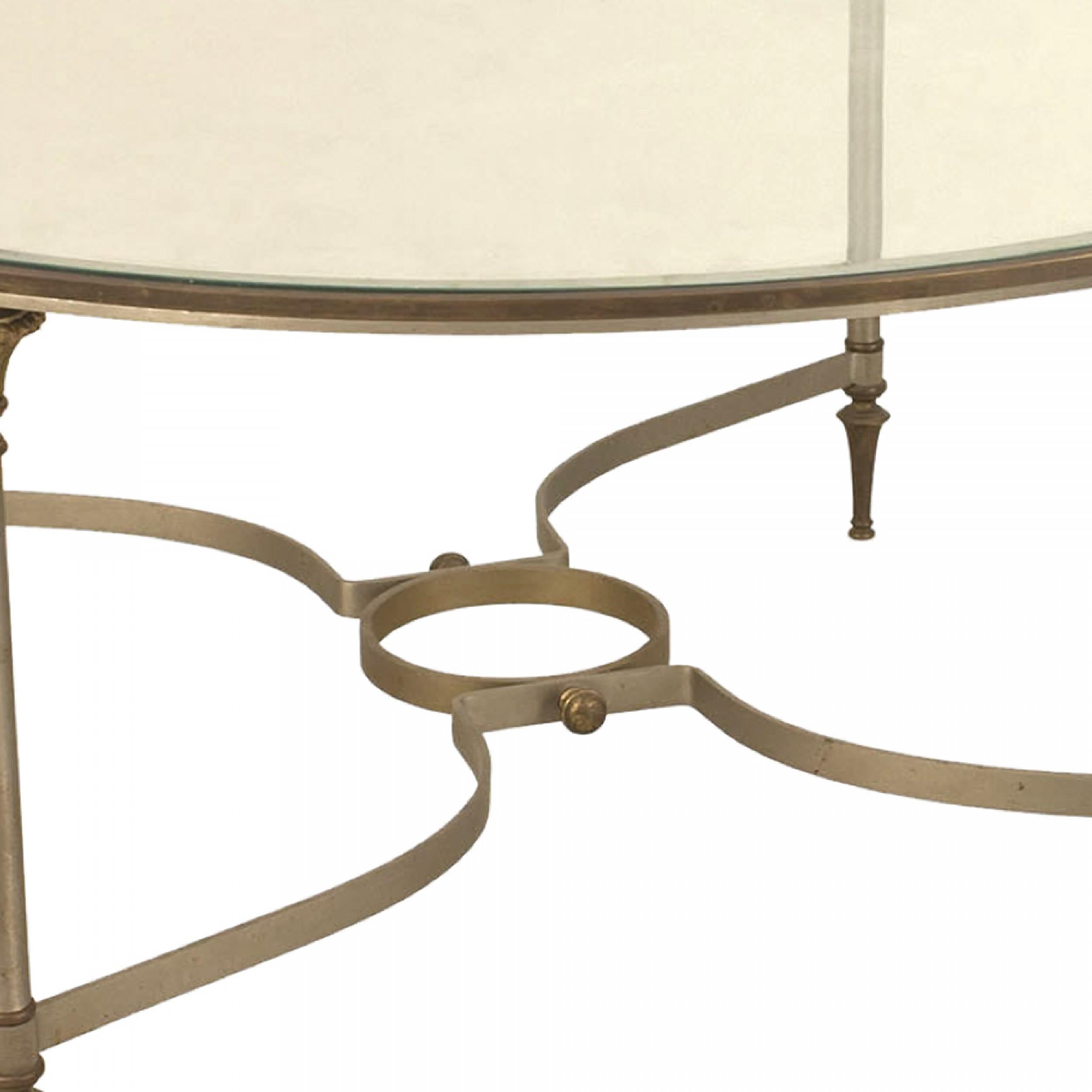 French Modern Round Metal and Glass Coffee Table