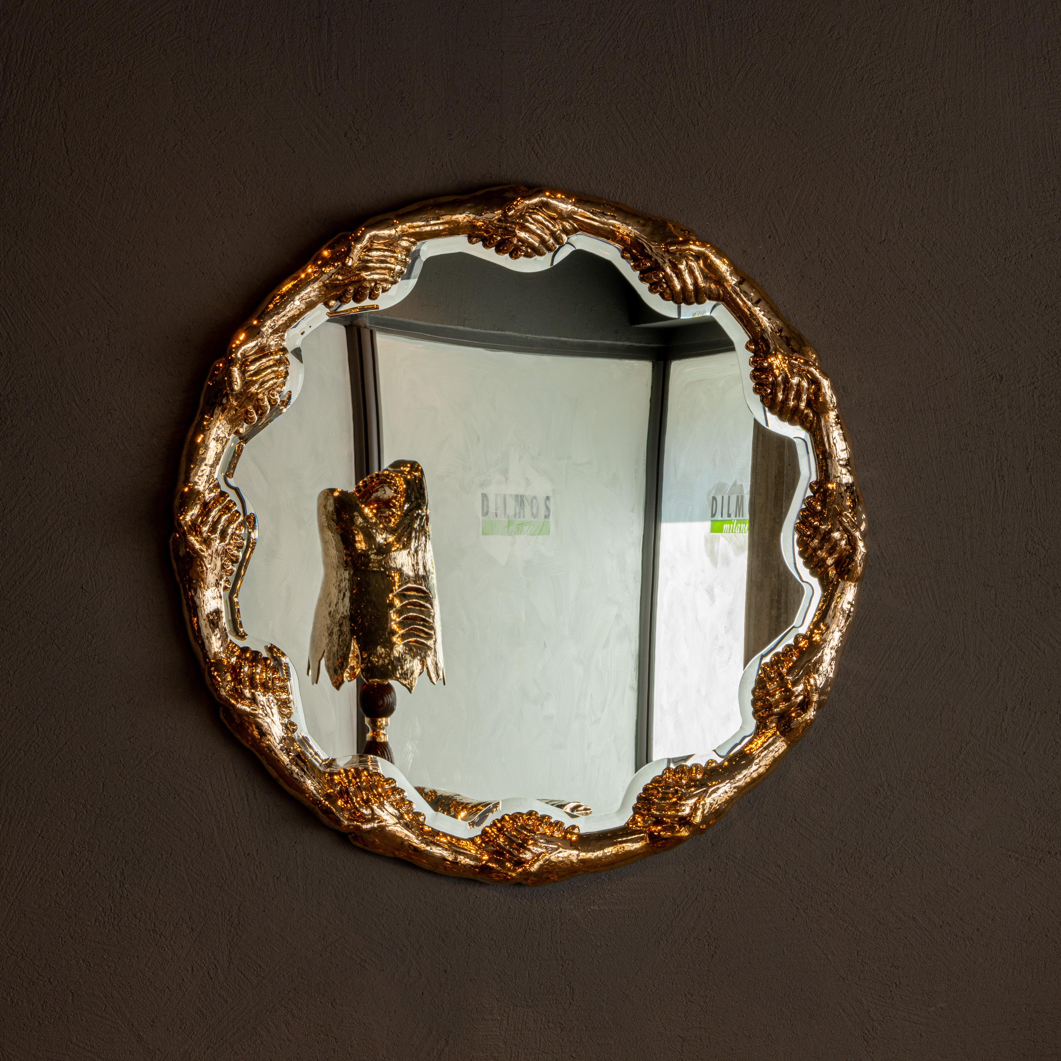 Modern Round Mirror Cast Bronze Polished Limited Edition StudioJob Handmade In New Condition For Sale In Milan, IT