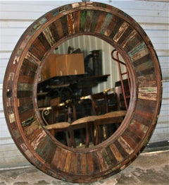 Modern Round Mirror Made from Handpicked Recycled Vintage Wood