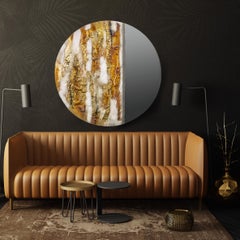 Modern Round Mirror "Sunrise" with Murano Kind Glass in Gold, Brown Metal Oxides