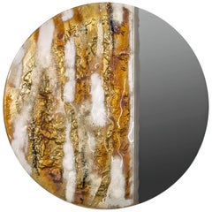 Moderner runder Spiegel "Sunrise" mit Murano Kind Glas in Gold, Brown Metal Oxides