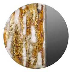Modern Round Mirror Sunrise with Murano Kind Glass in Gold, Brown Metal Oxides