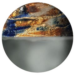 Modern Round Mirror Sunset with Murano Kind Glass in Gold, Cobalt Metal Oxides