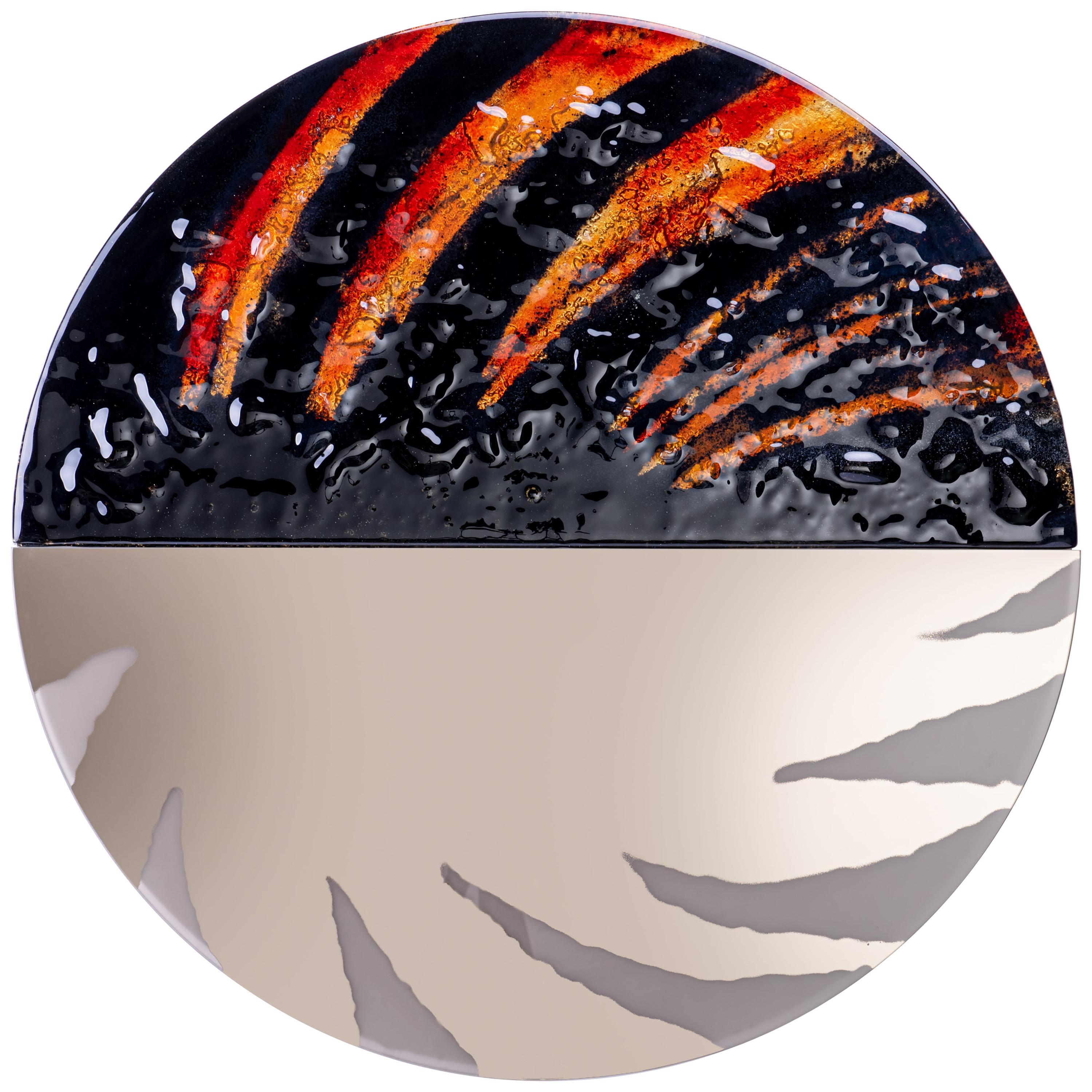 Modern Round Mirror Wild Africa with Murano Kind Glass in Black, Red, White