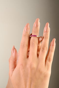 Modern Round Natural Ruby & Diamond Half Eternity Band Ring in 14K White Gold