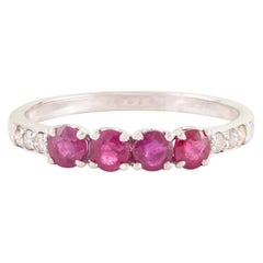 Modern Round Natural Ruby & Diamond Half Eternity Band Ring in 14K White Gold