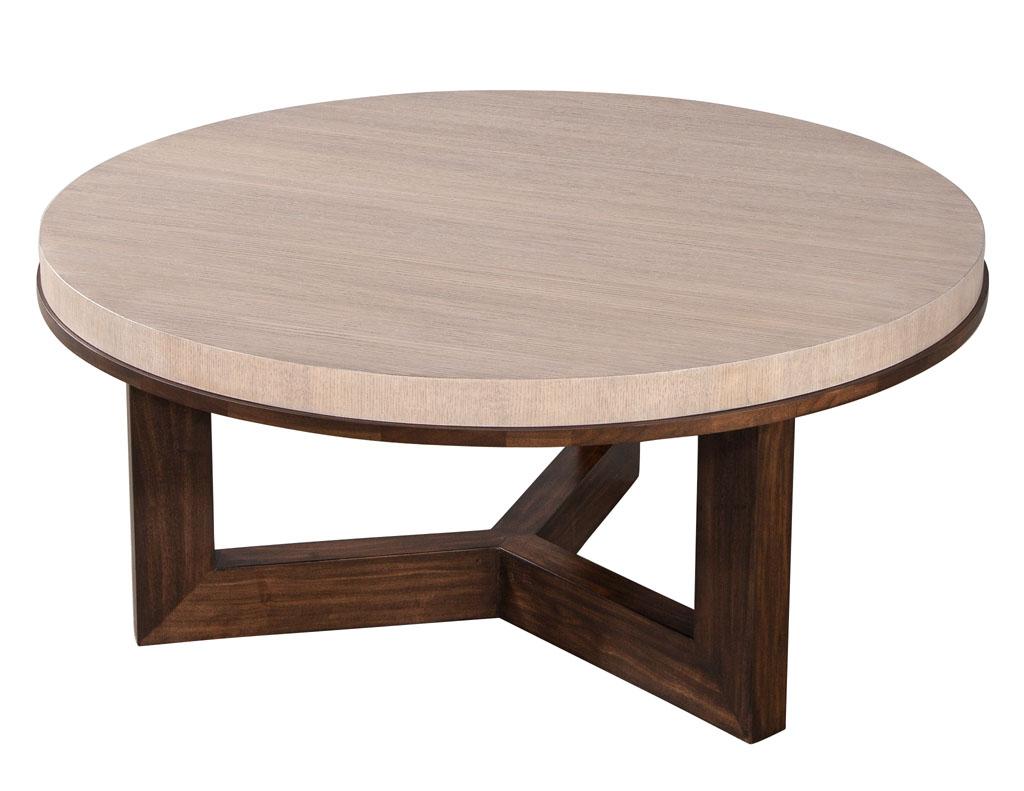 American Modern Round Oak and Walnut Coffee Table For Sale