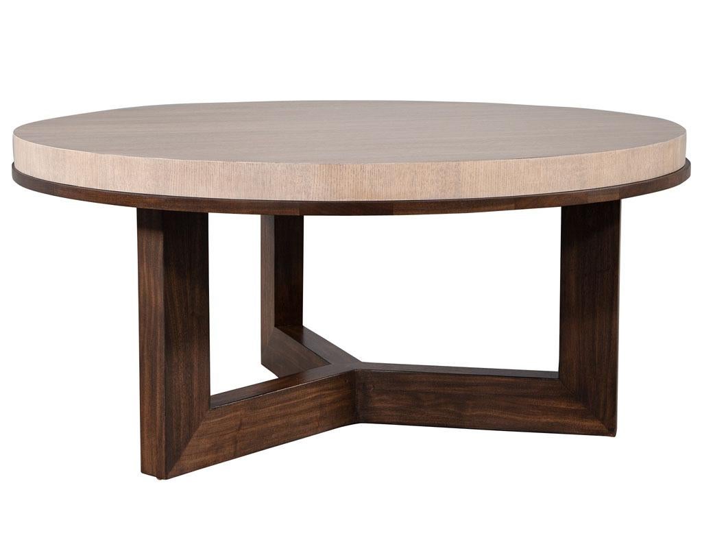 Contemporary Modern Round Oak and Walnut Coffee Table For Sale
