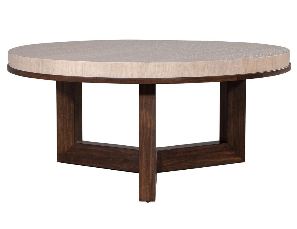 Modern Round Oak and Walnut Coffee Table For Sale 1
