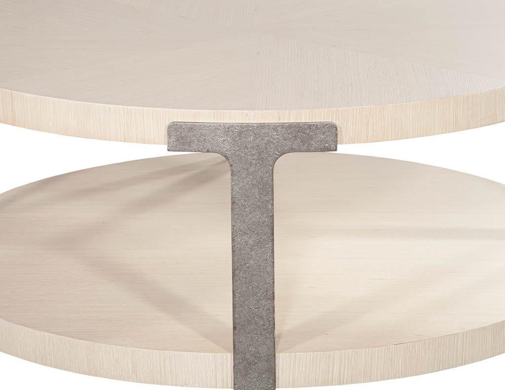 Modern Round Oak Coffee Table in Sunburst Pattern For Sale 4