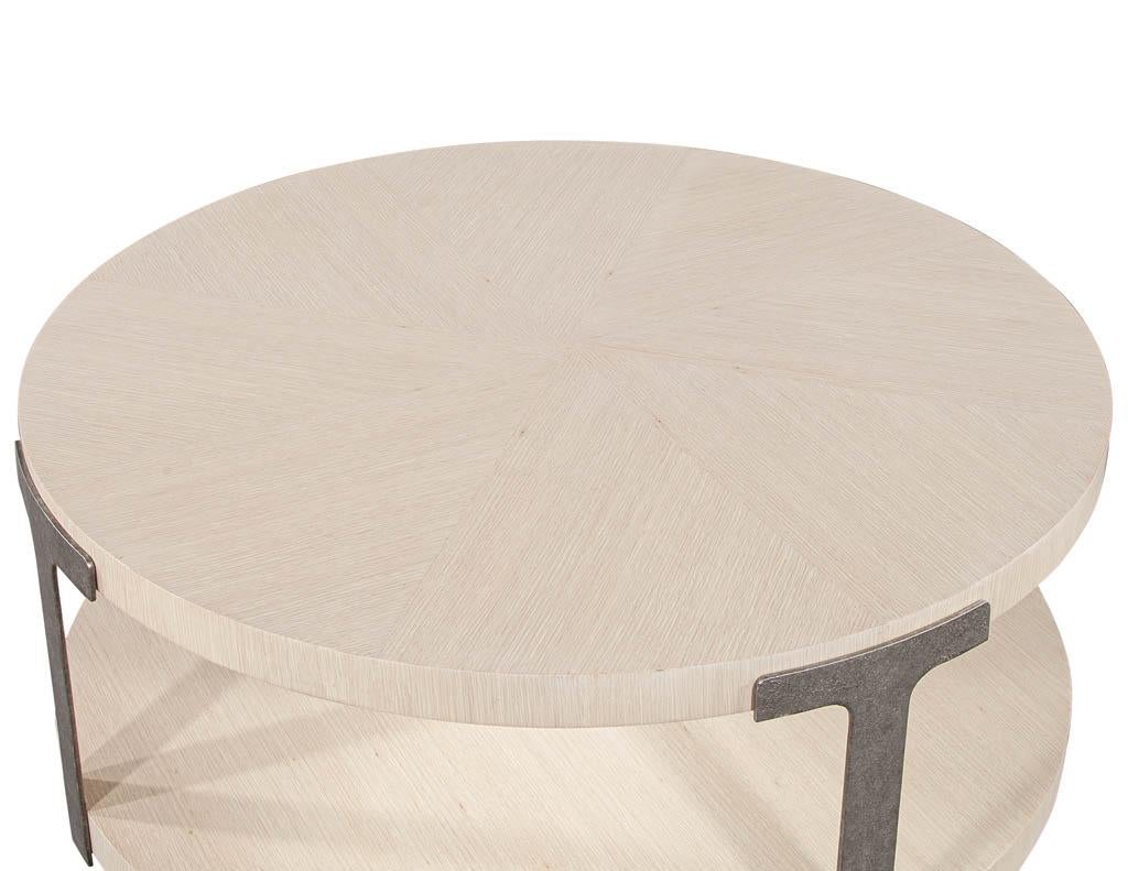 Modern Round Oak Coffee Table in Sunburst Pattern In New Condition For Sale In North York, ON