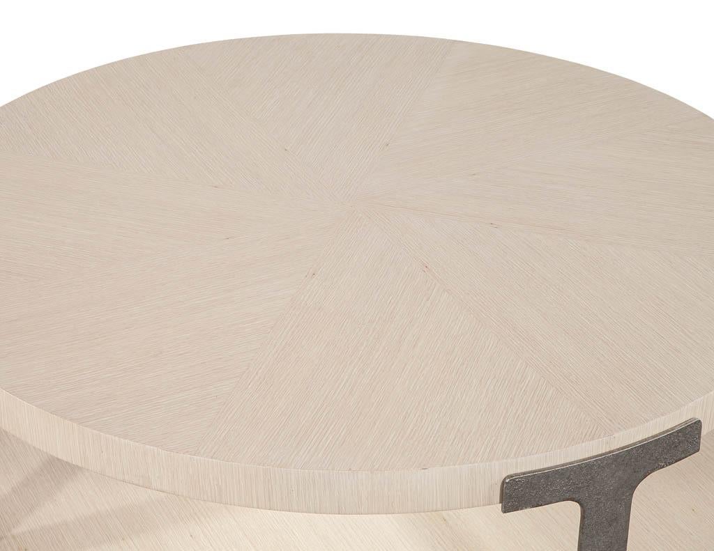 Contemporary Modern Round Oak Coffee Table in Sunburst Pattern For Sale