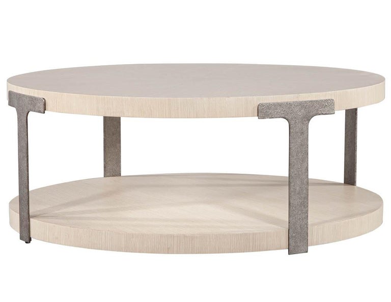 Modern Round Oak Coffee Table in Sunburst Pattern For Sale at 1stDibs