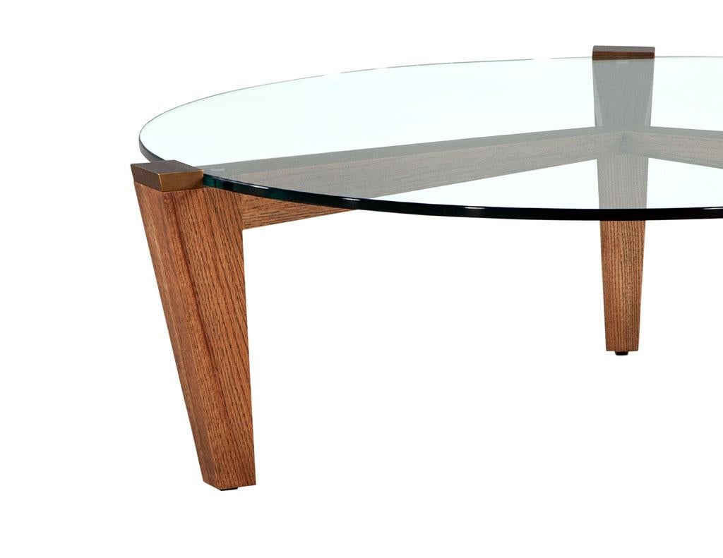 Modern Round Oak Coffee Table with Metal Accents by Ellen Degeneres Salina Table For Sale 1