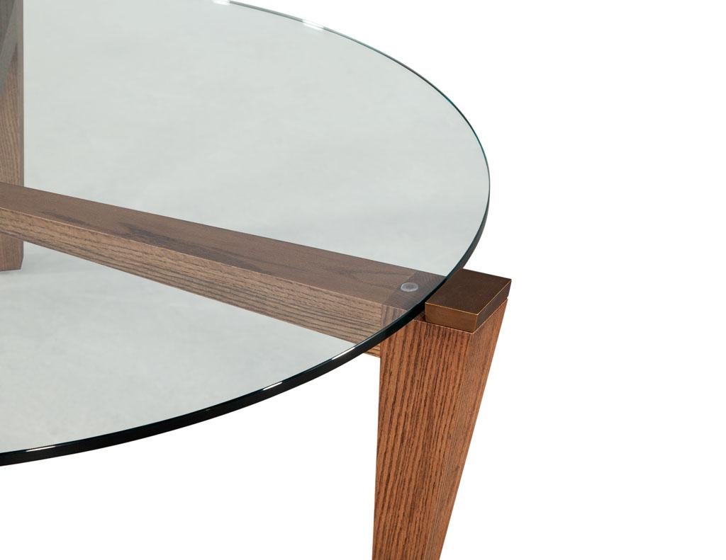 Mid-Century Modern Modern Round Oak Coffee Table with Metal Accents by Ellen Degeneres Salina Table For Sale