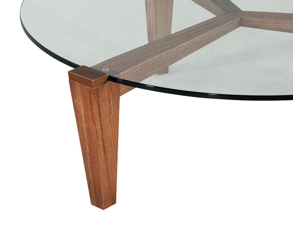 American Modern Round Oak Coffee Table with Metal Accents by Ellen Degeneres Salina Table For Sale