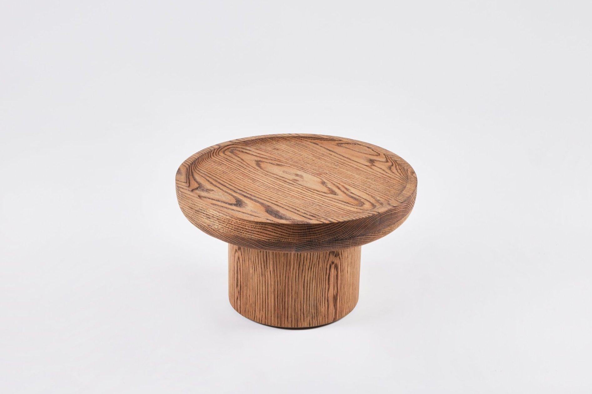 Contemporary Findley Modern Round Oak Side Table in Tanned Oak Finish by Martin & Brockett For Sale
