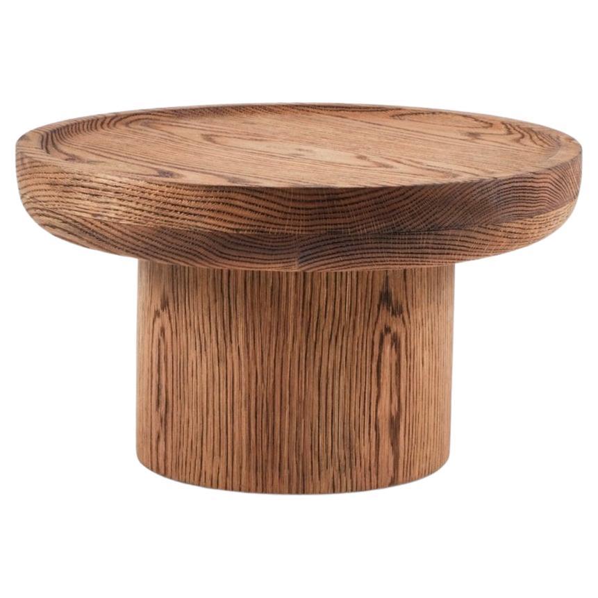 Findley Modern Round Oak Side Table in Tanned Oak Finish by Martin & Brockett For Sale