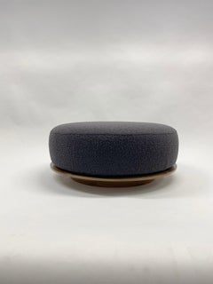 Modern Round Ottoman with Ebonized Walnut Base  COM ONLY