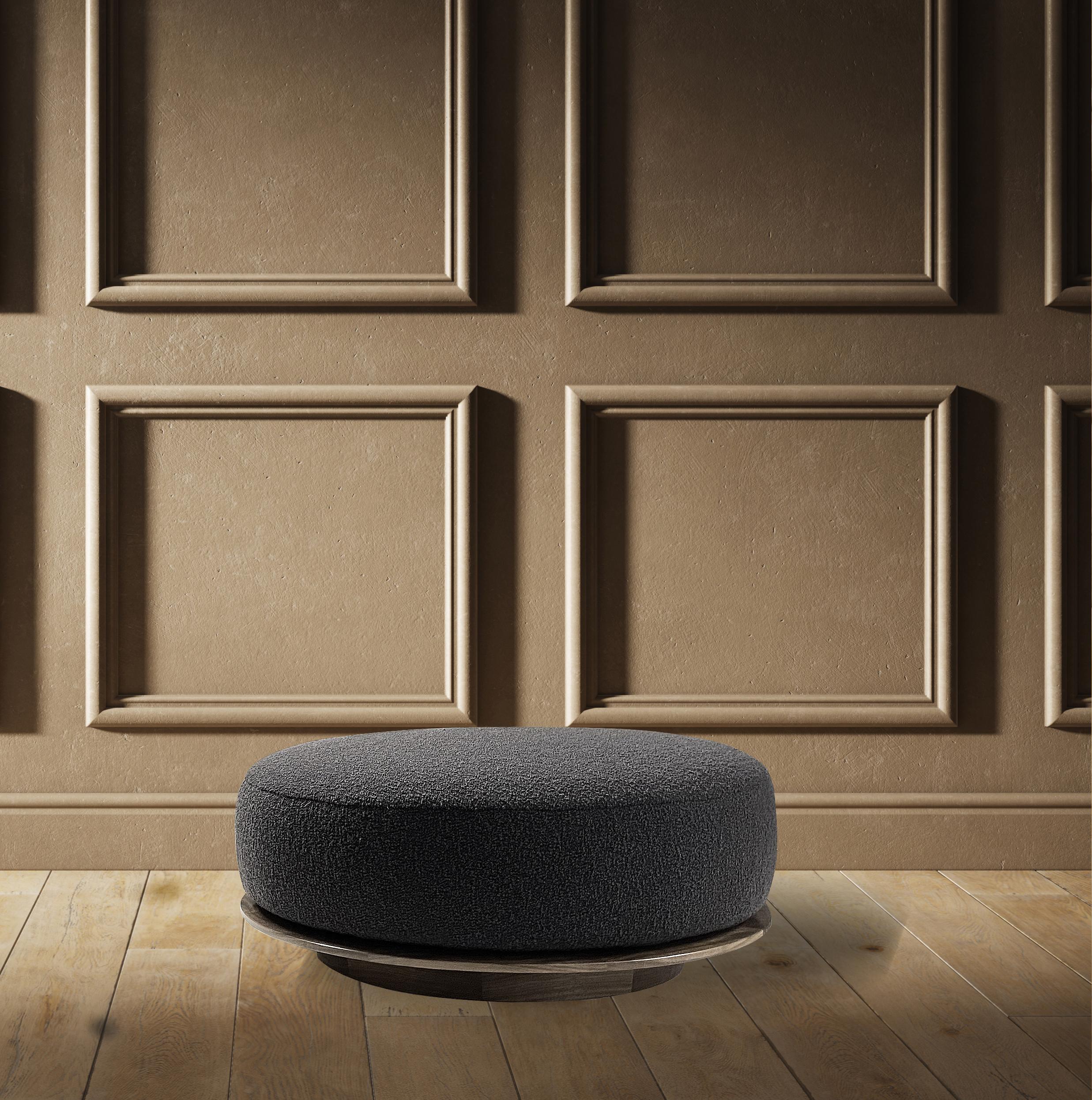 Contemporary Modern Round Ottoman with Ebonized Walnut Base  COM ONLY For Sale