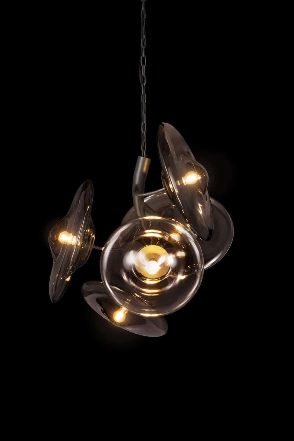 Fait main Lustre moderne à pendentif rond, finition bronze patiné foncé, collection Blossom en vente