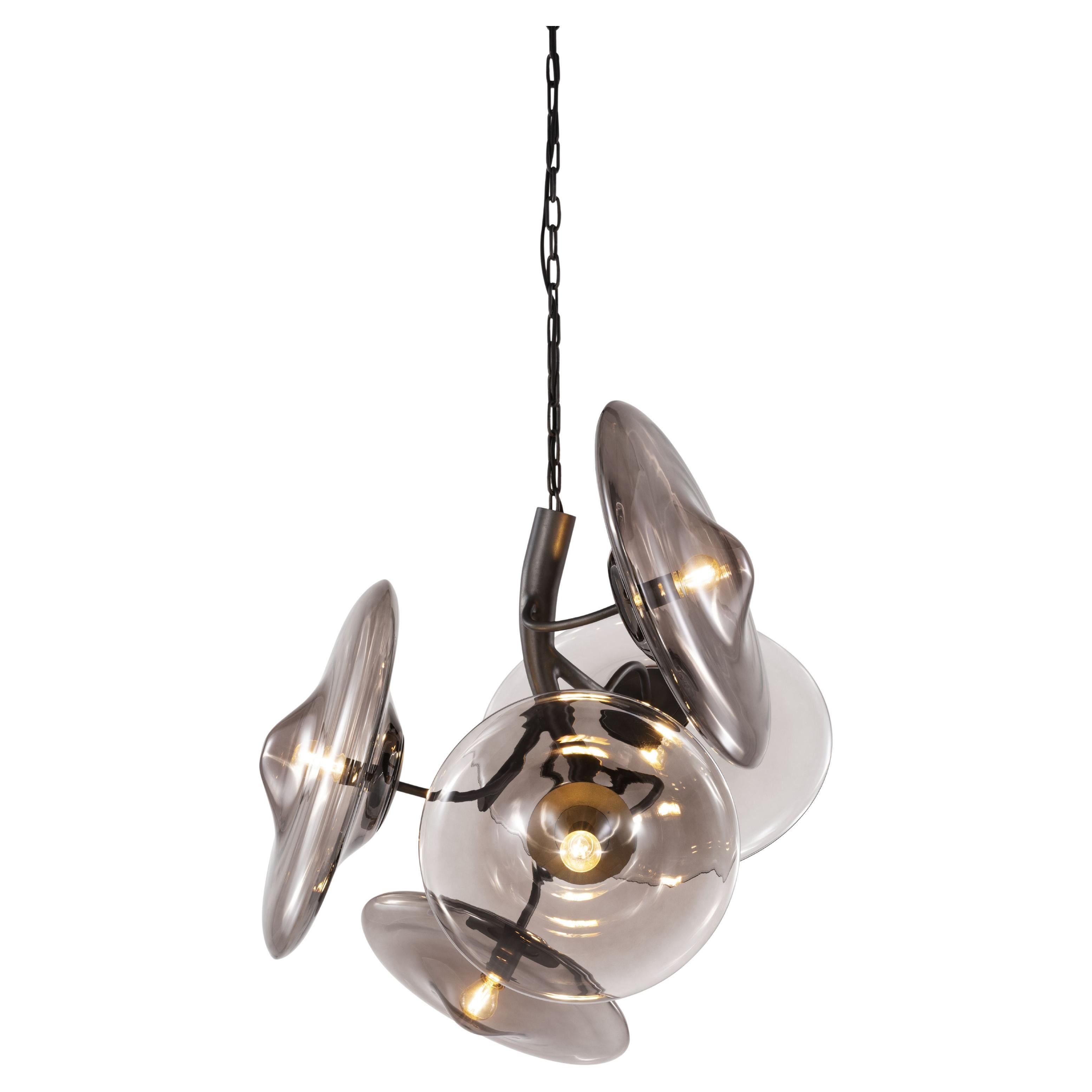 Lustre moderne à pendentif rond, finition bronze patiné foncé, collection Blossom