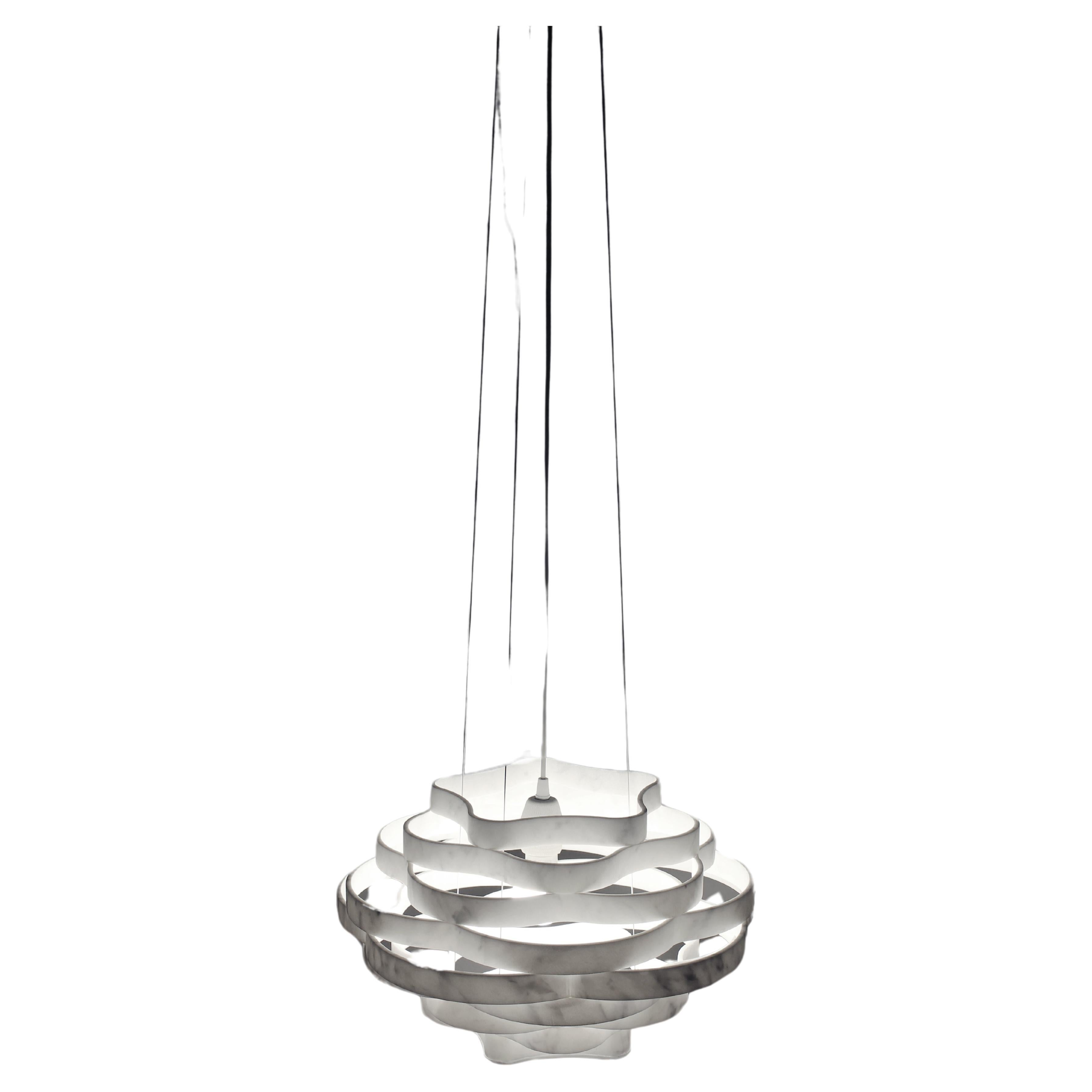 Modern Round Pendant Light Carrara White Marble Polished Paolo Ulian for Dilmos 