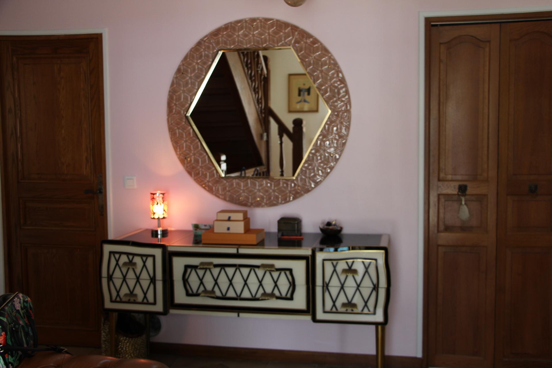 Modern Round Pink Textured Murano Glass Surround Mirror 4