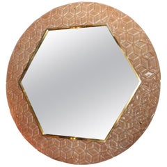 Modern Round Pink Textured Murano Glass Surround Mirror