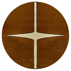 Tapis rond moderne Motif géométrique organique Marron, rouge foncé, noir et blanc