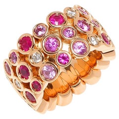 Purple Pink Rose Sapphire Diamond Bezel Eternity Band 18 Karat Rose Gold Ring