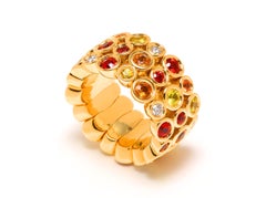 Modern Round Sapphires, Rubies & Diamonds Ring Set in 18K Yellow Gold