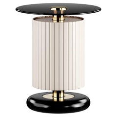 Modern Round Side Table Black & White Top, Gold Stainless Steel Details