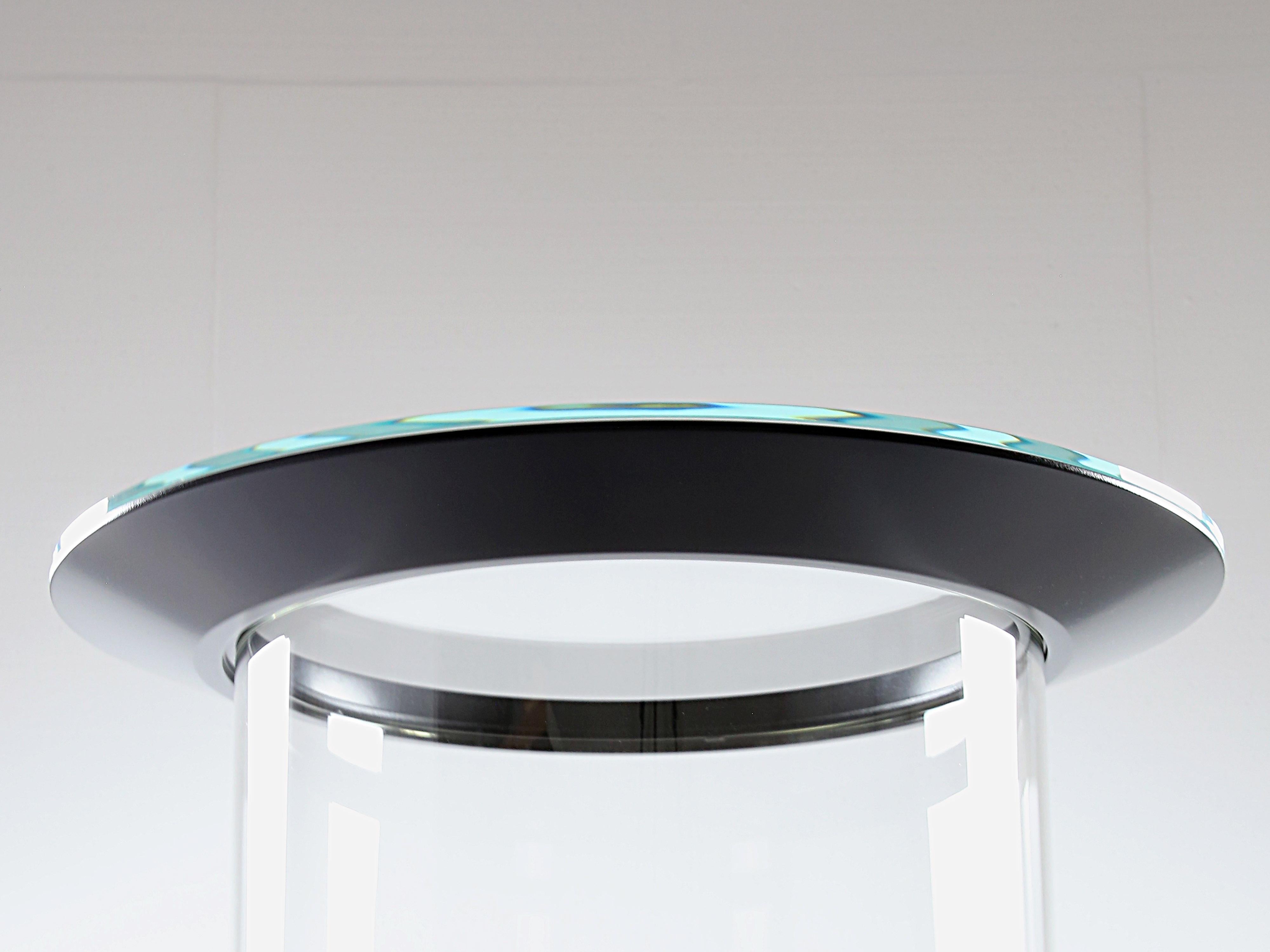 Lacquered Modern Round Side Table with Glass and Black Finish For Sale