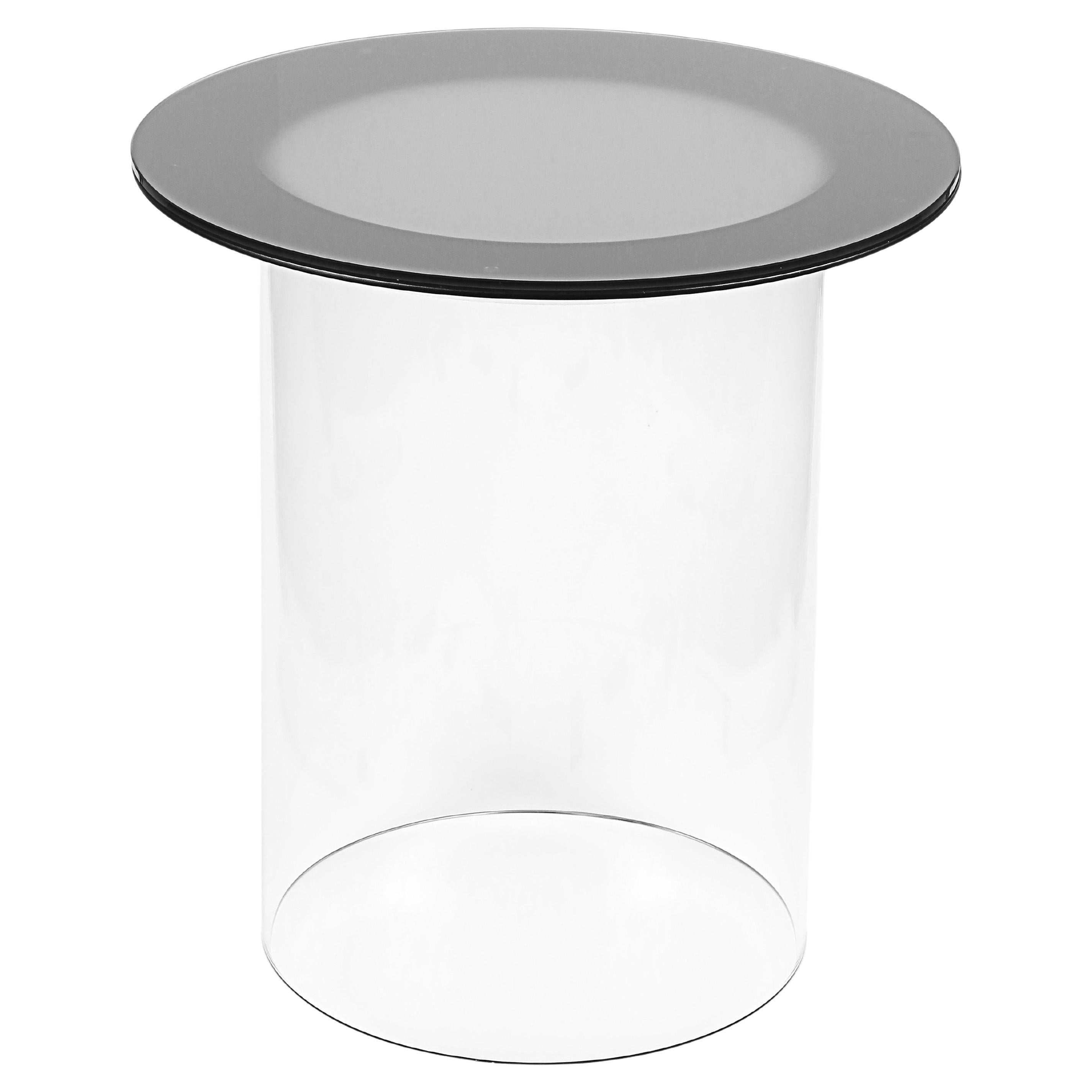Modern Round Side Table with Glass and Black Finish For Sale