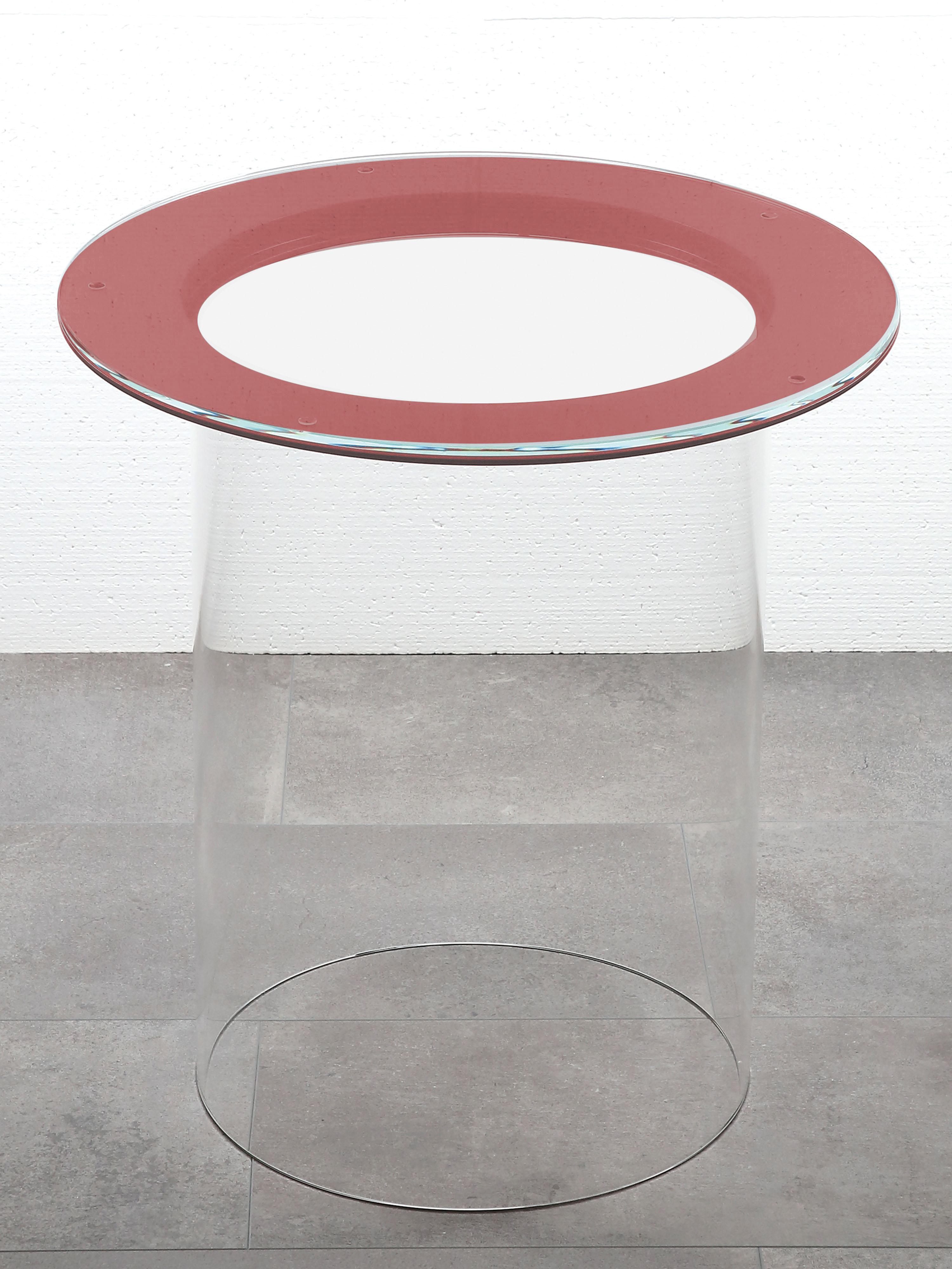 German Modern Round Side Table with Glass and Red Finish For Sale