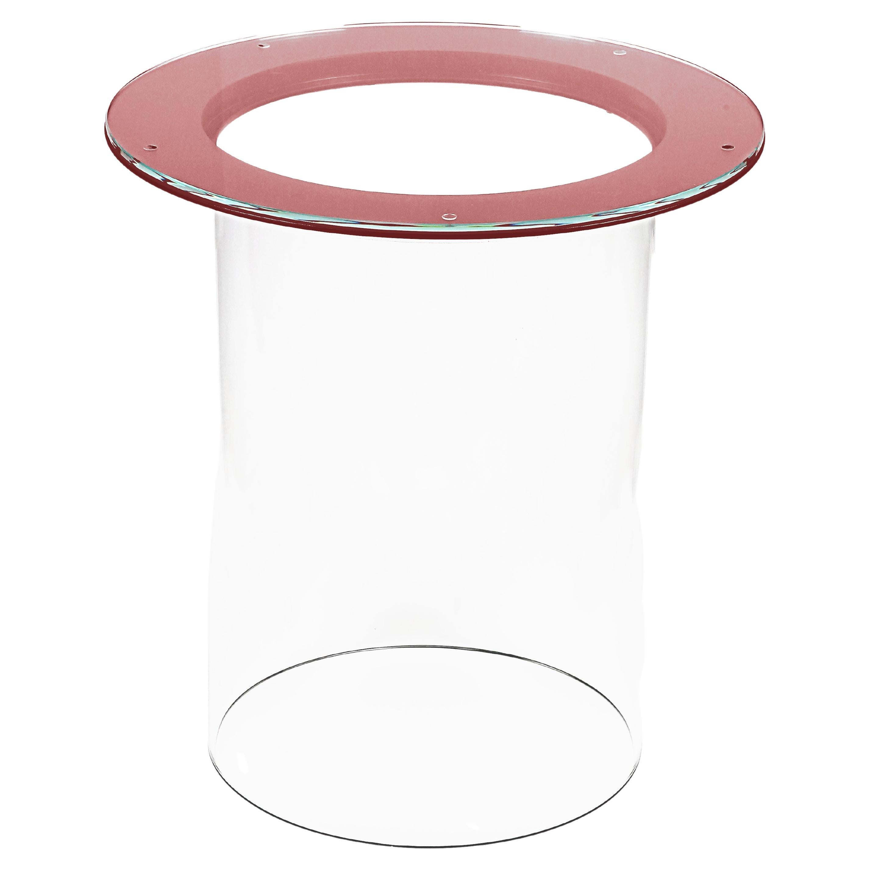 Modern Round Side Table with Glass and Red Finish For Sale
