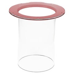 Modern Round Side Table with Glass and Red Finish