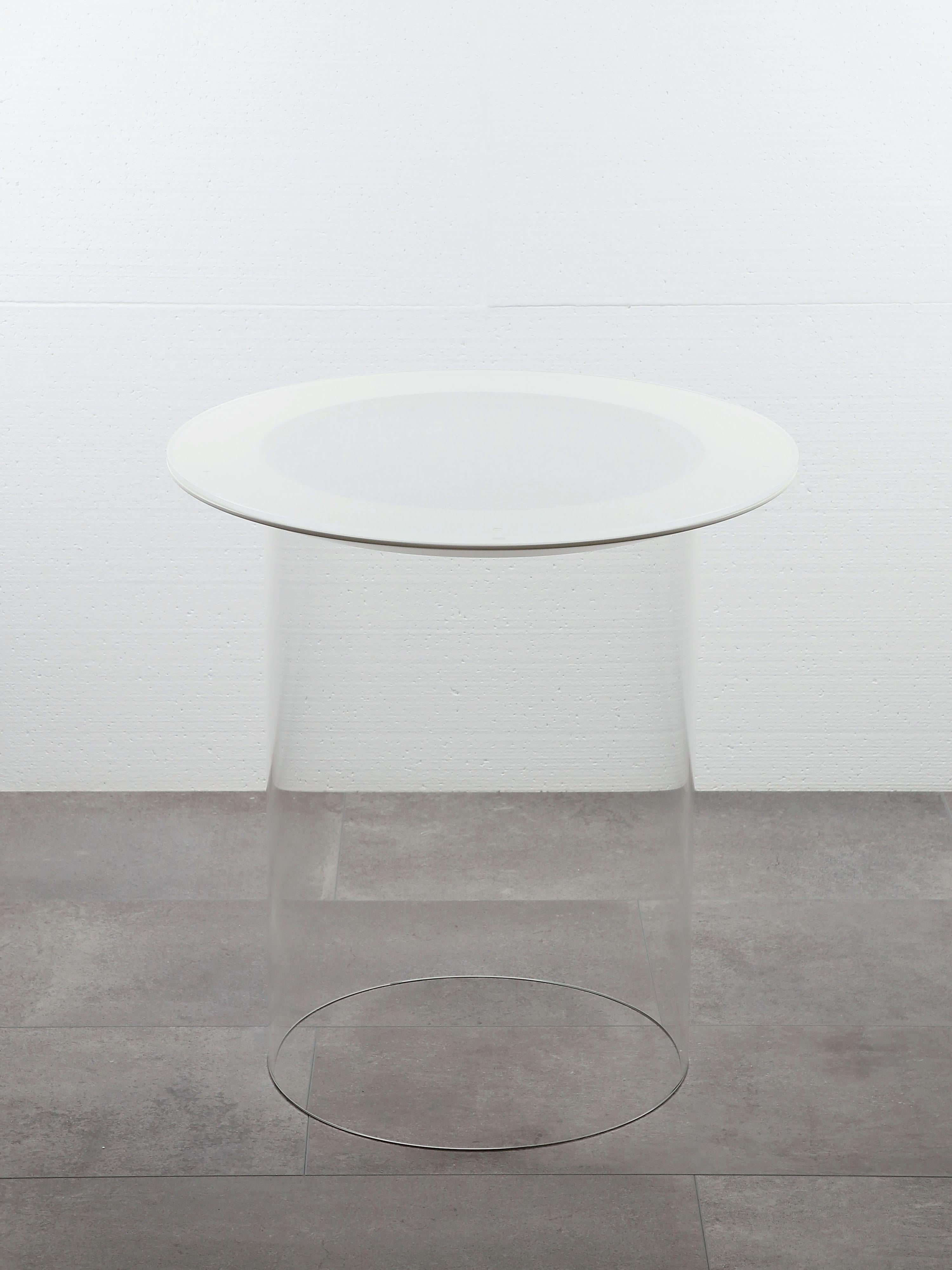 German Modern Round Side Table with Glass and White Finish For Sale