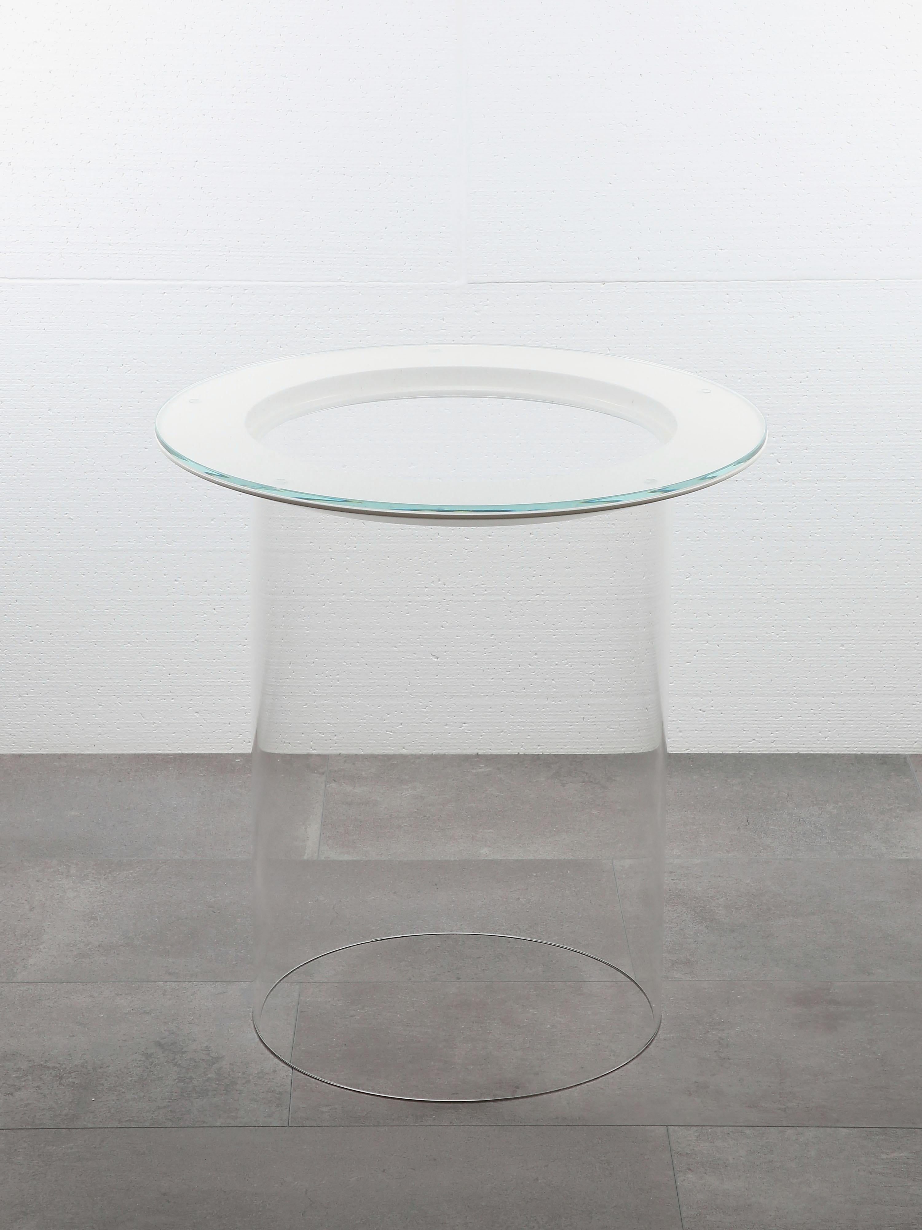 Contemporary Modern Round Side Table with Glass and White Finish For Sale