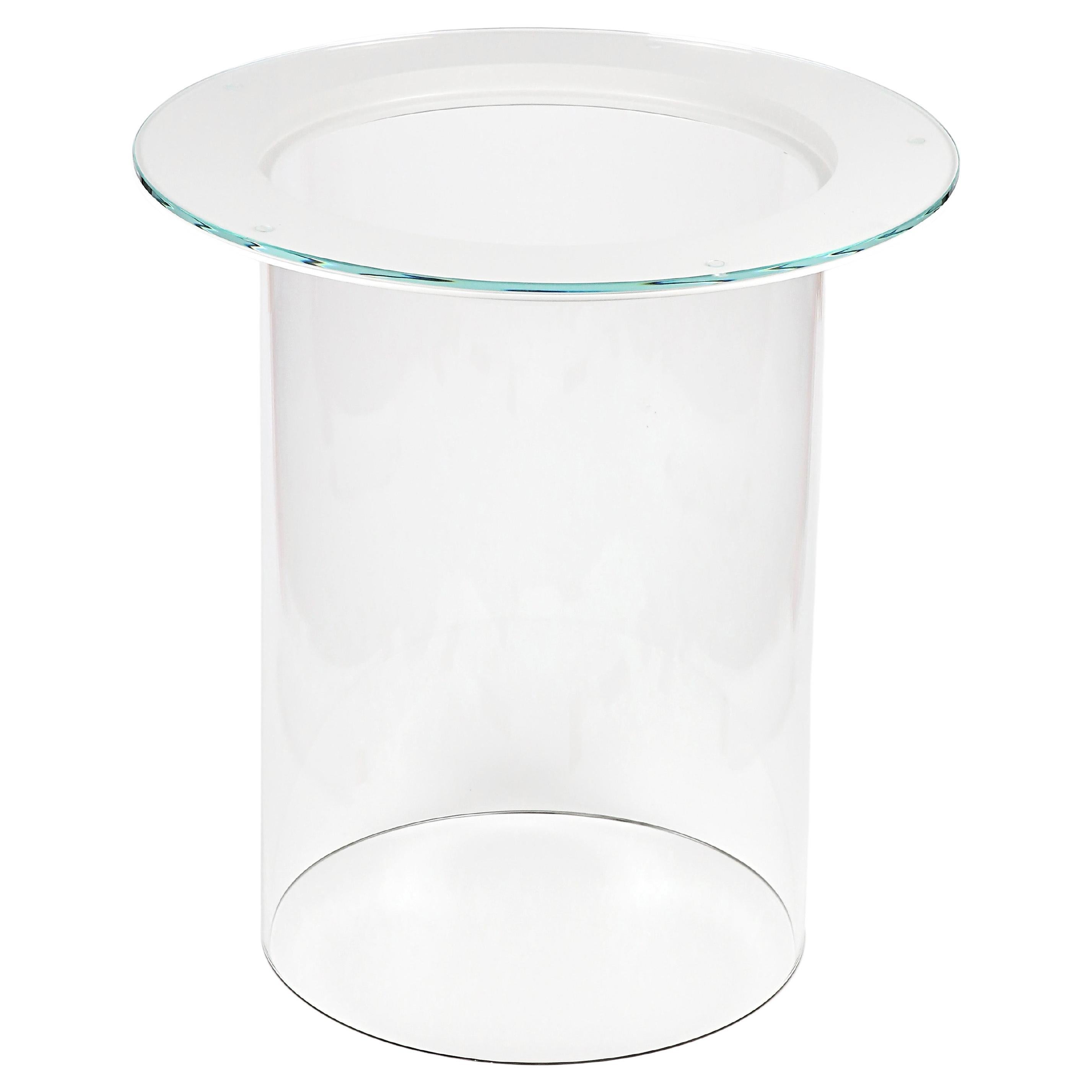 Modern Round Side Table with Glass and White Finish For Sale