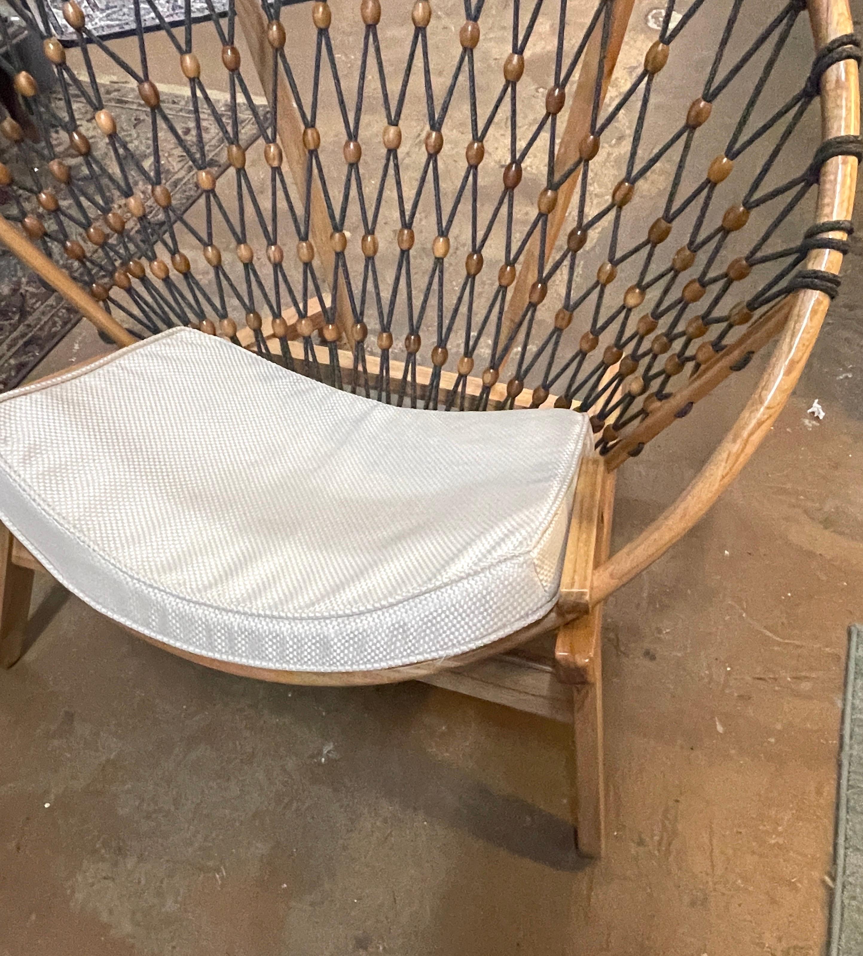 Unknown Modern Round 'Snowshoe' Wood & Woven Rope Lounge Chair, 4 Available  For Sale