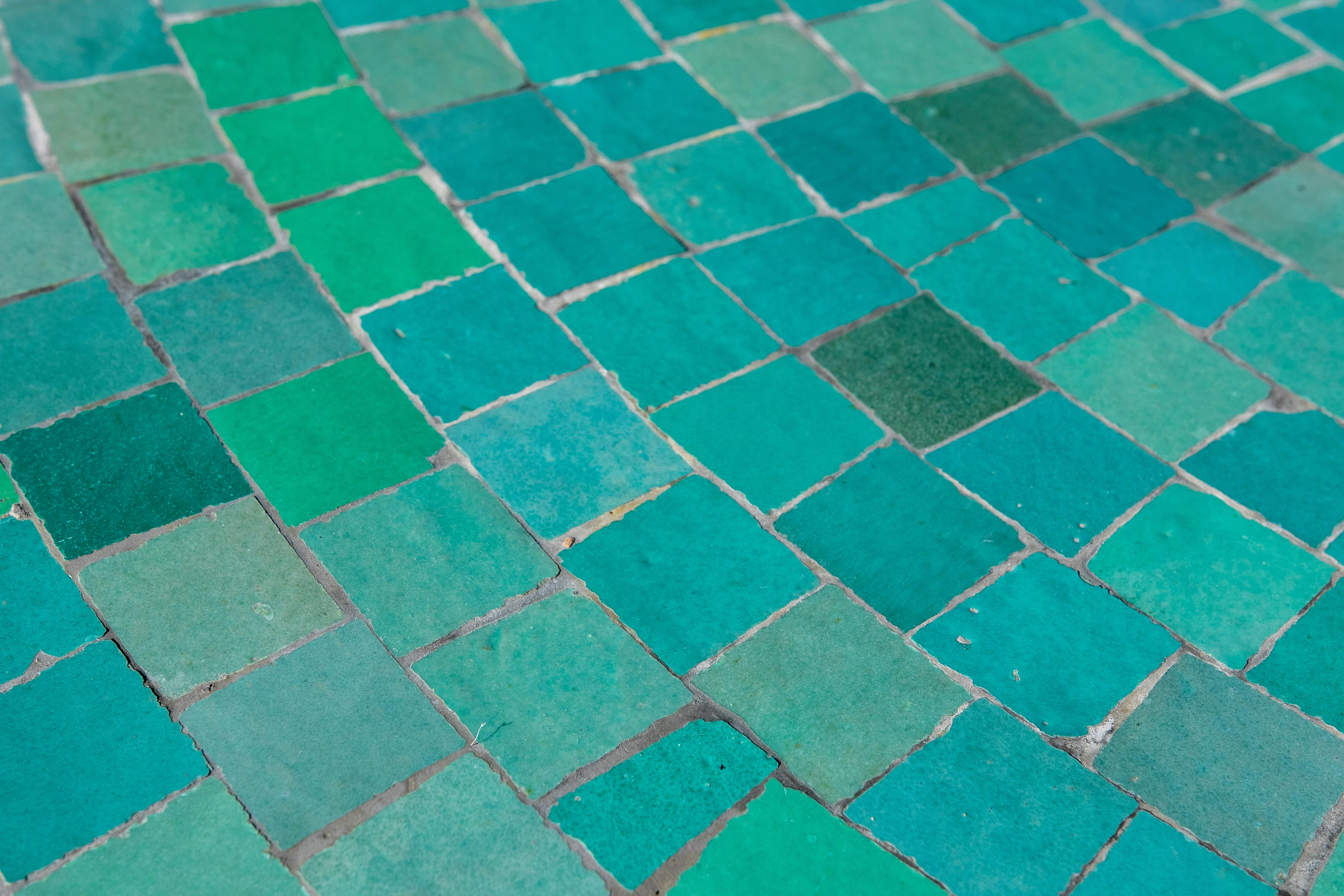 Ceramic Modern Round Spanish Green Glazed Zellige Tiles Mosaic Outdoor Table & Iron Base