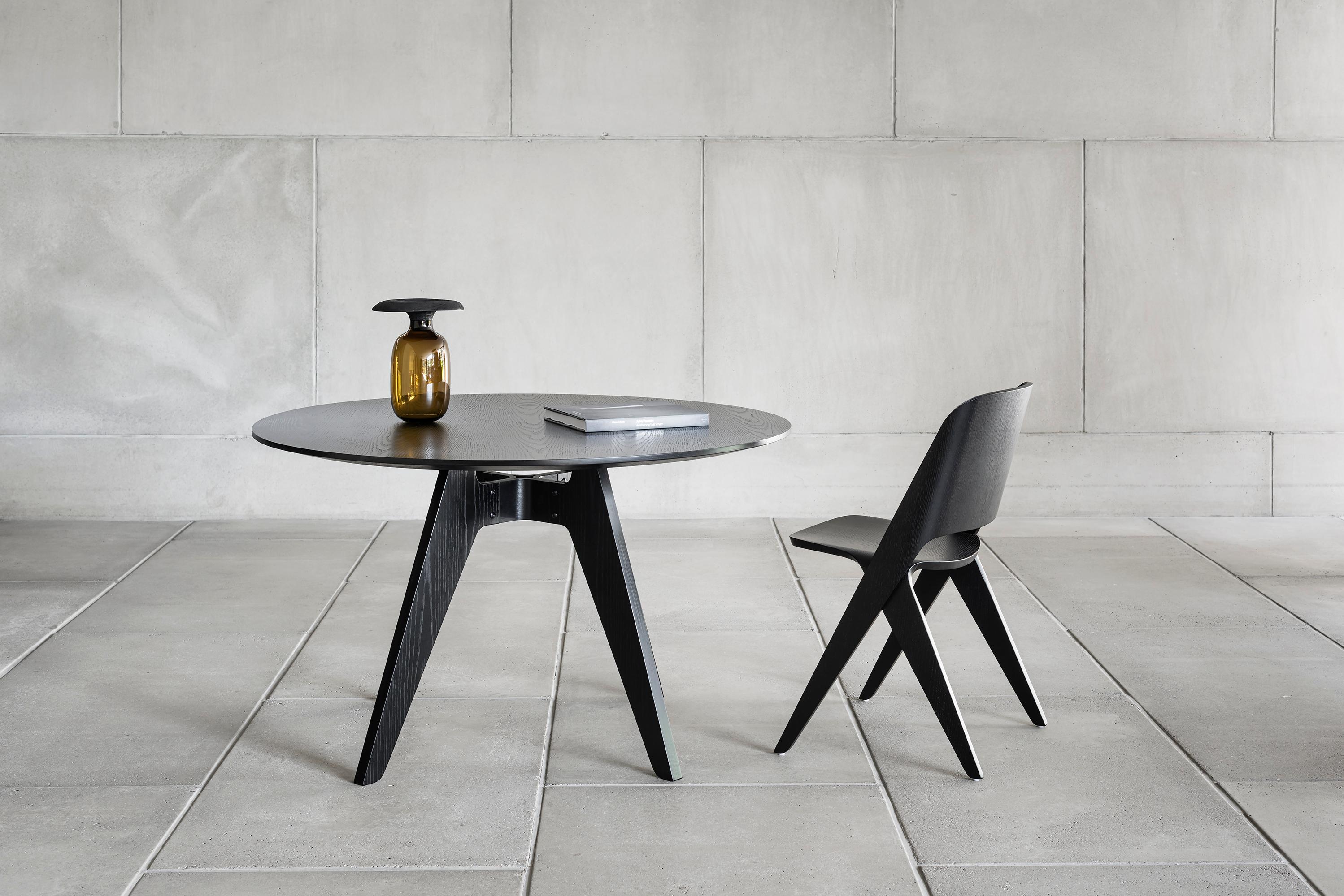 Lavitta round table (100 cm) designed by Timo Mikkonen & Antti Rouhunkoski
Collection Lavitta 2016 by Poiat 

Model shown on picture
Dimensions : H. 72 cm x D. 100 cm 
Color: black oak 
Three legs 

The Lavitta Collection draws upon the