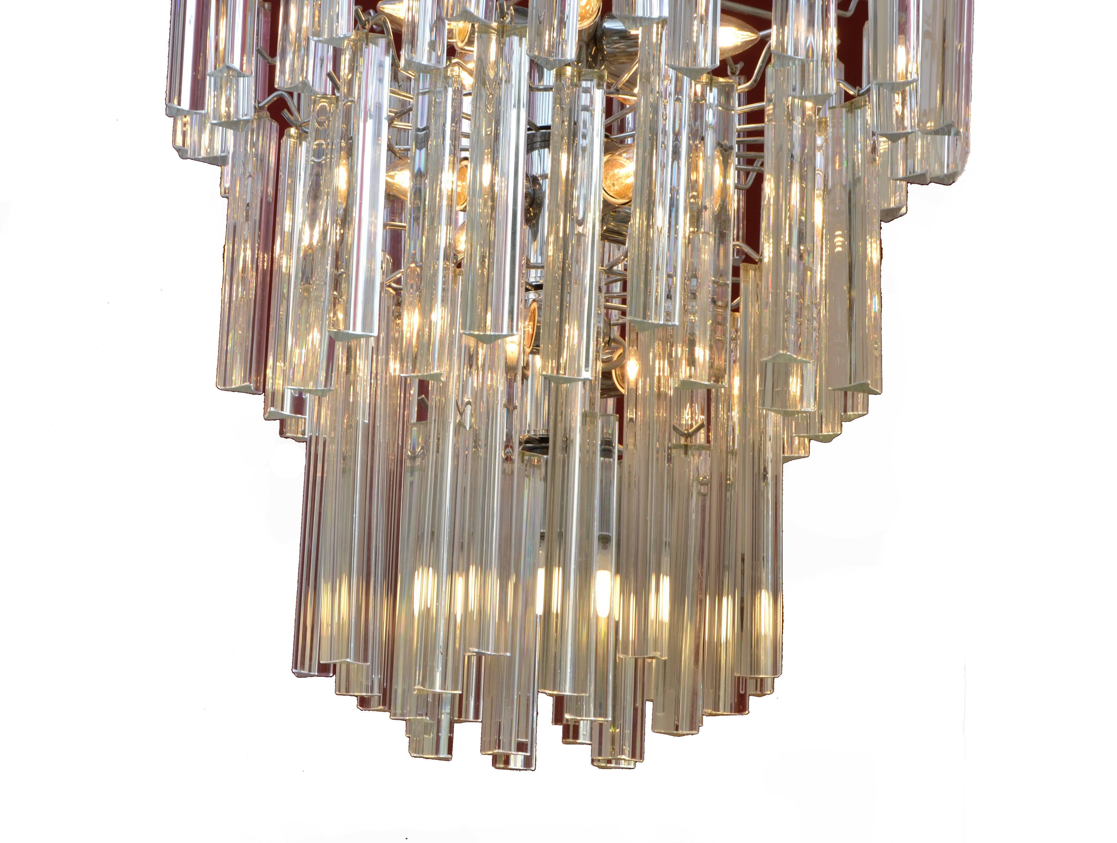 Italian Modern Round Tiered Crystal and Chrome Chandelier