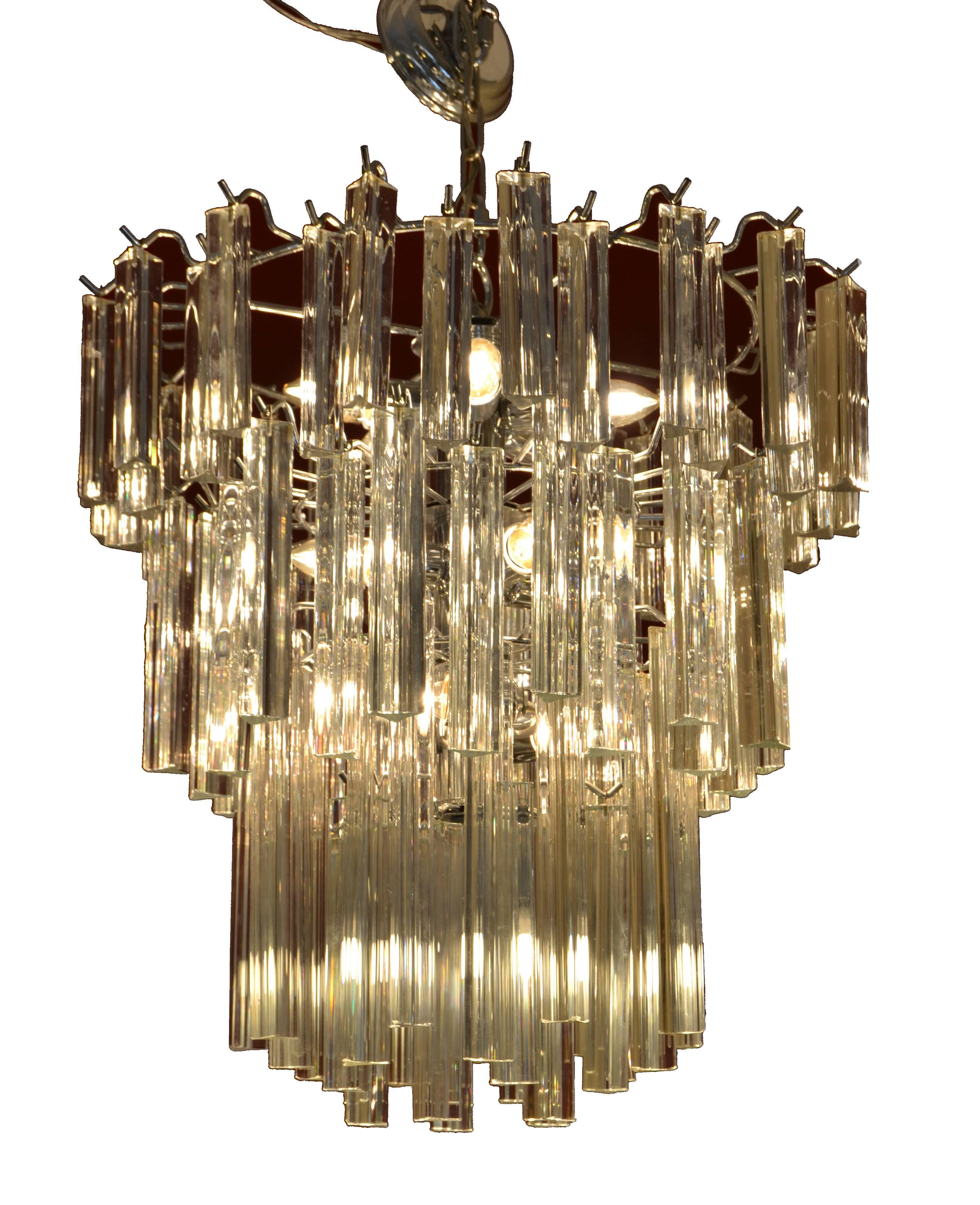 Modern Round Tiered Crystal and Chrome Chandelier In Good Condition In Miami, FL