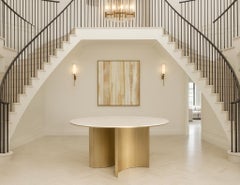 Modern Round Travertine and Brass Dining Table